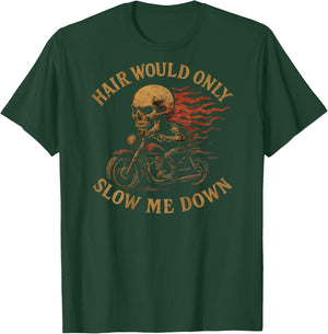 Bald Biker Skull Motorcycle Rider Funny Graphic T-Shirt - T-Shirt | Forest
