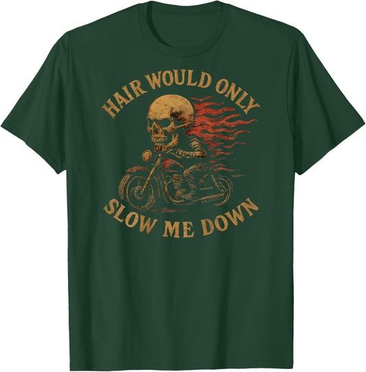 Bald Biker Skull Motorcycle Rider Funny Graphic T-Shirt - T-Shirt | Forest