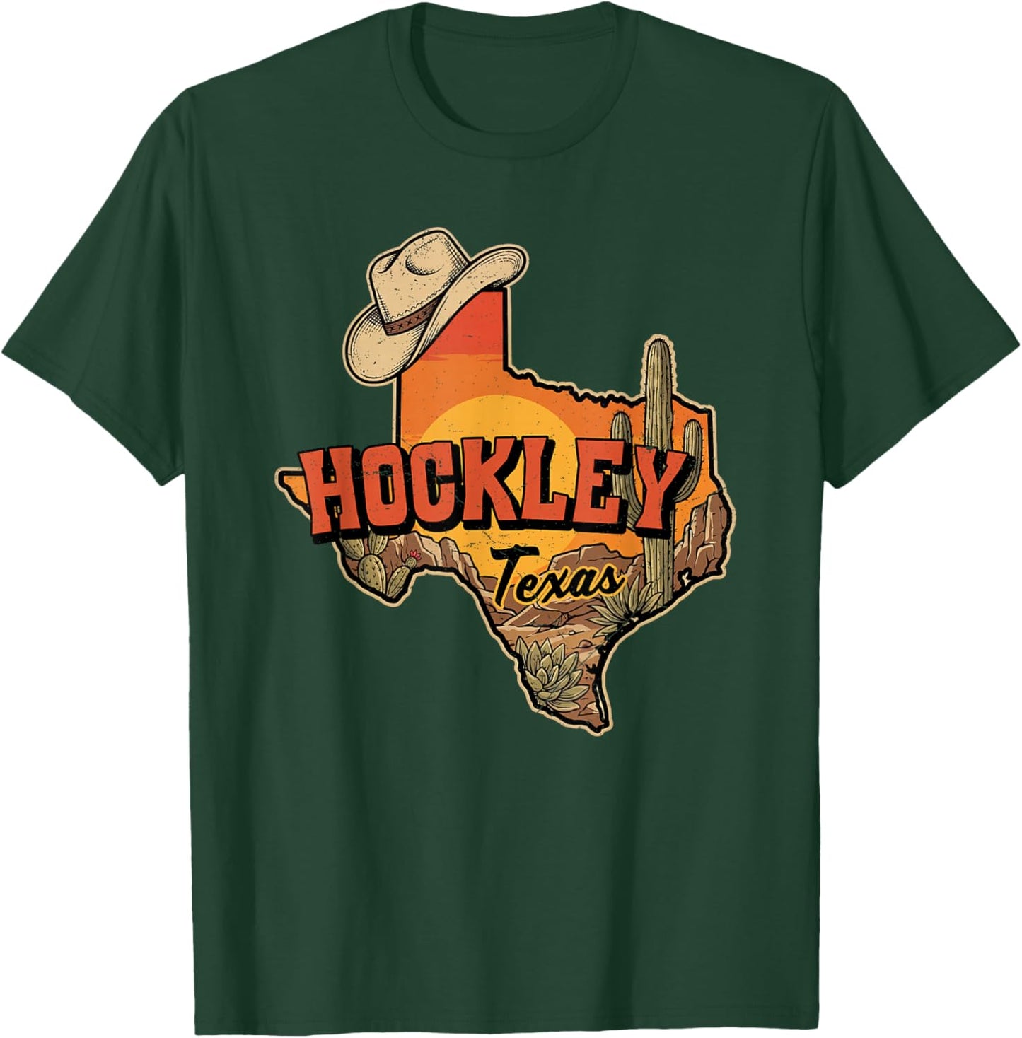 Hockley Texas Vintage Cowboy Hat Desert Cactus Sunset T-Shirt - T-Shirt | Forest