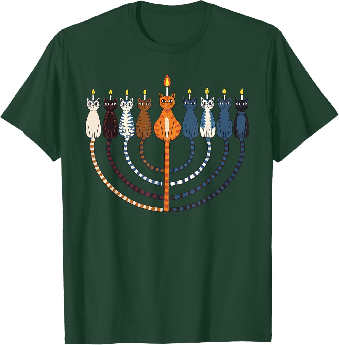 Funny Hanukkah Cat Menorah Meowzel Chanukah Jewish Holiday T-Shirt - T-Shirt | Forest