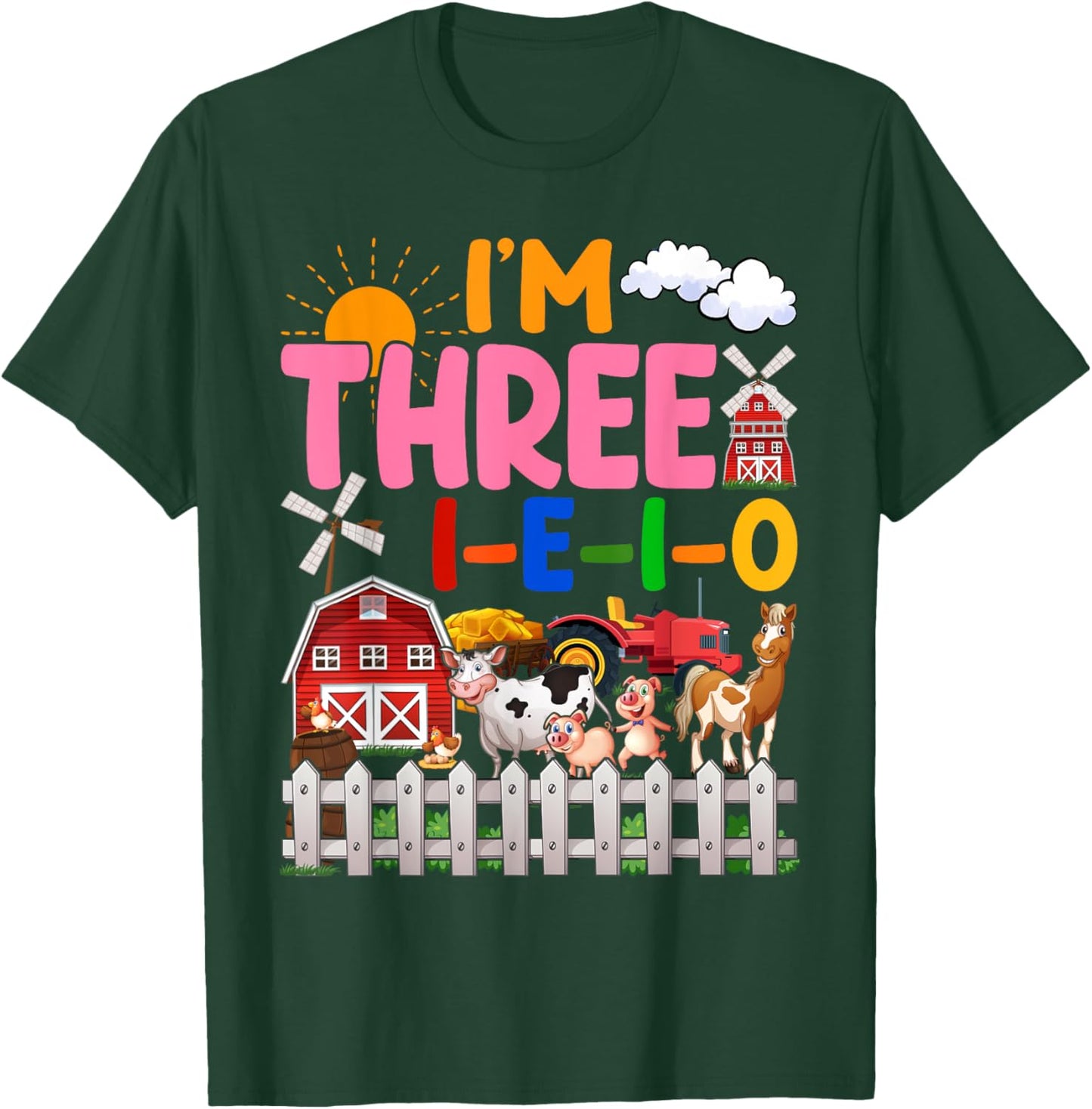 I'm Three-i-e-i-o 3 Years Old 3rd Birthday Girl Farm T-Shirt - T-Shirt | Forest