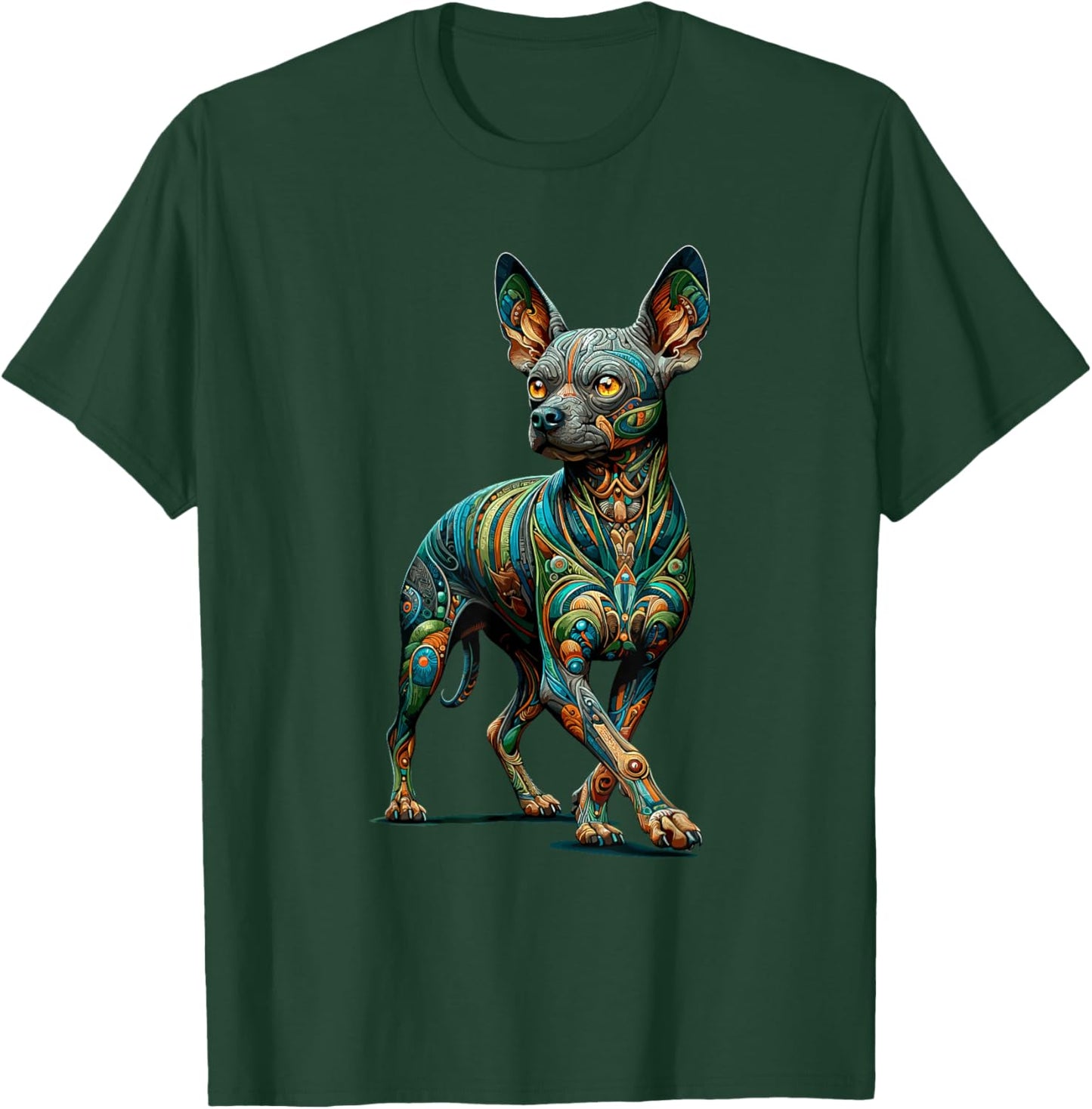 Laroli Aesthetic Art Mandala Art Mexican Hairless Dog Xoloitzcuintli T-Shirt - T-Shirt | Forest