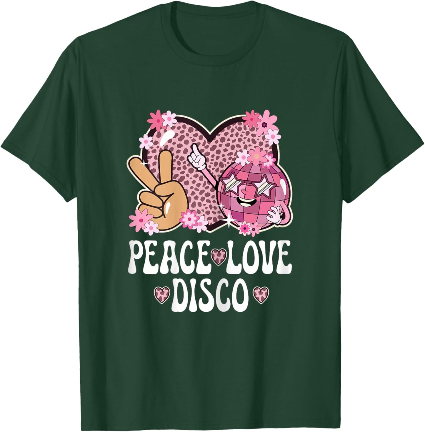 Peace Love Disco Outfit Cheetah Print Women Girls 70s Disco T-Shirt - T-Shirt | Forest