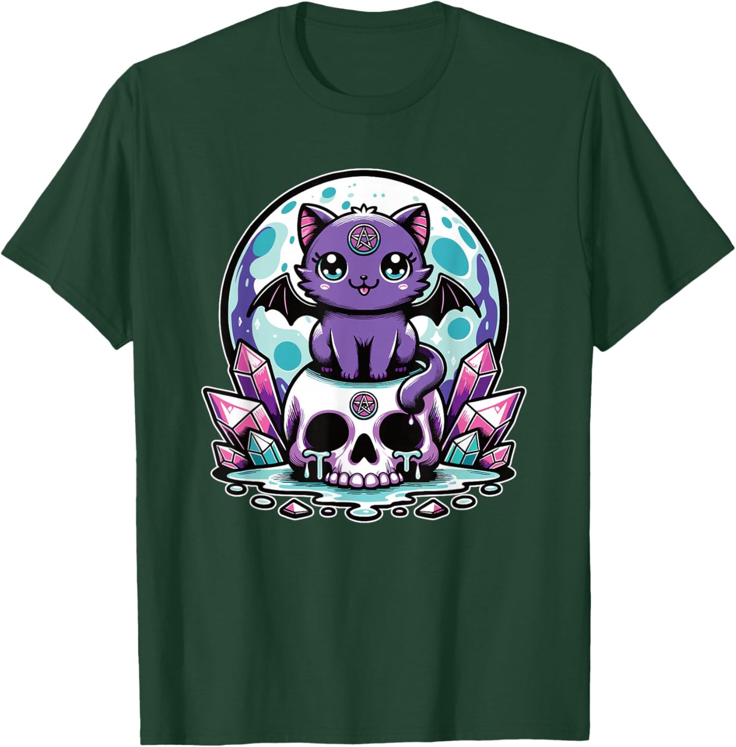 Kawaii Pastel Goth Cute Creepy Cat Bat Skeleton T-Shirt - T-Shirt | Forest