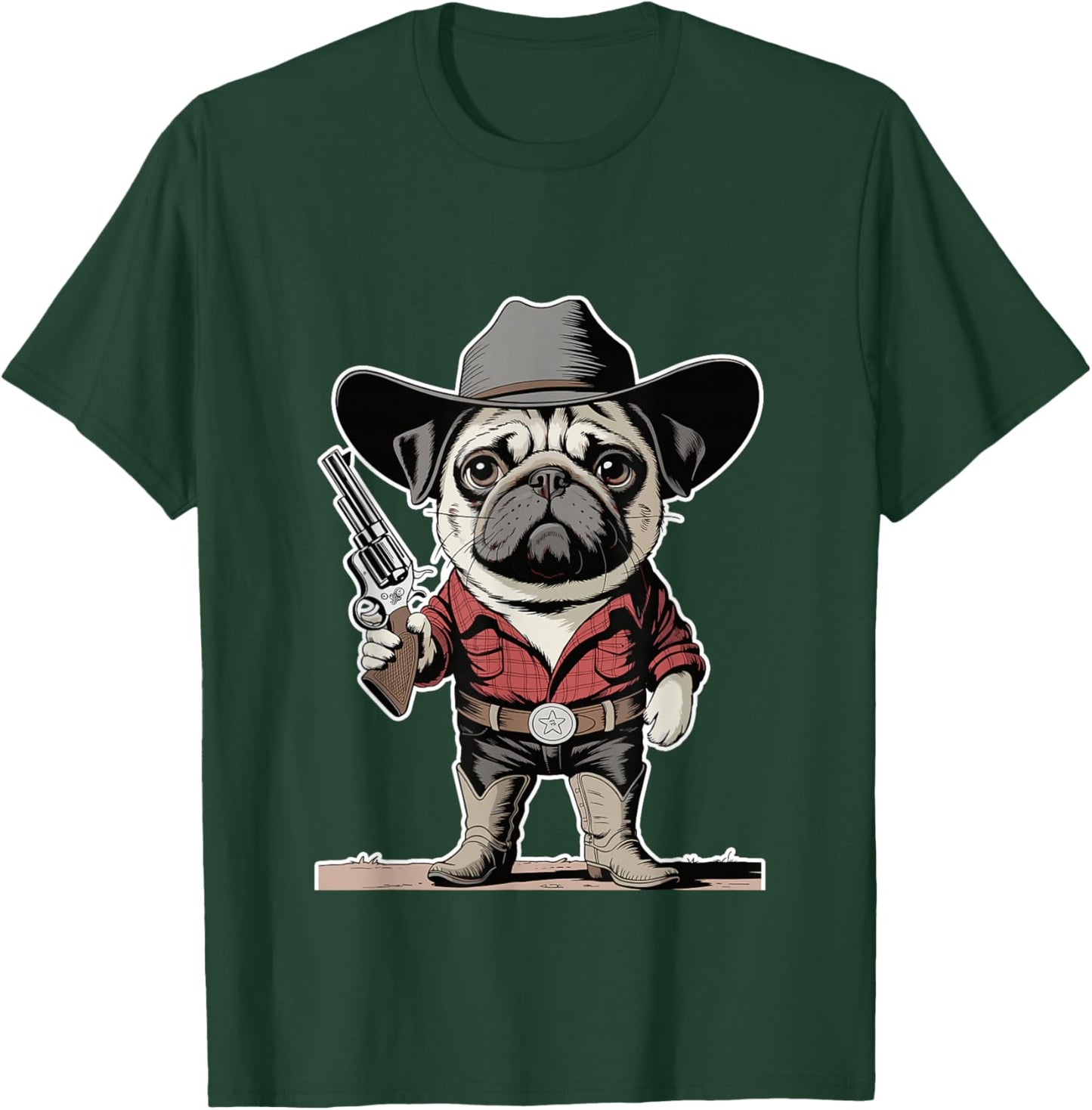 Cowboy Pug Dog Funny Western Dog Lover T-Shirt - T-Shirt | Forest