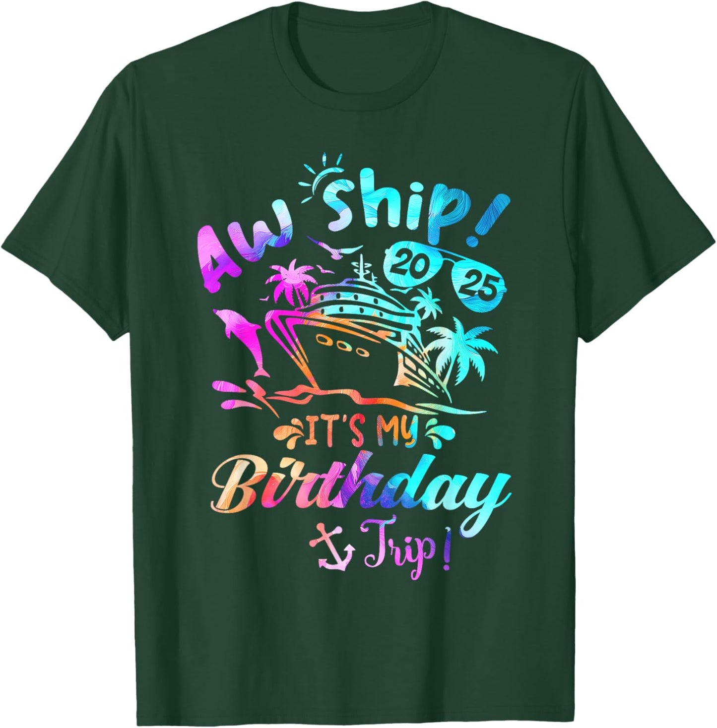 Birthday Cruise Ship Trip Summer Vacation -Adults Kids Black Small T-Shirt - T-Shirt | Forest