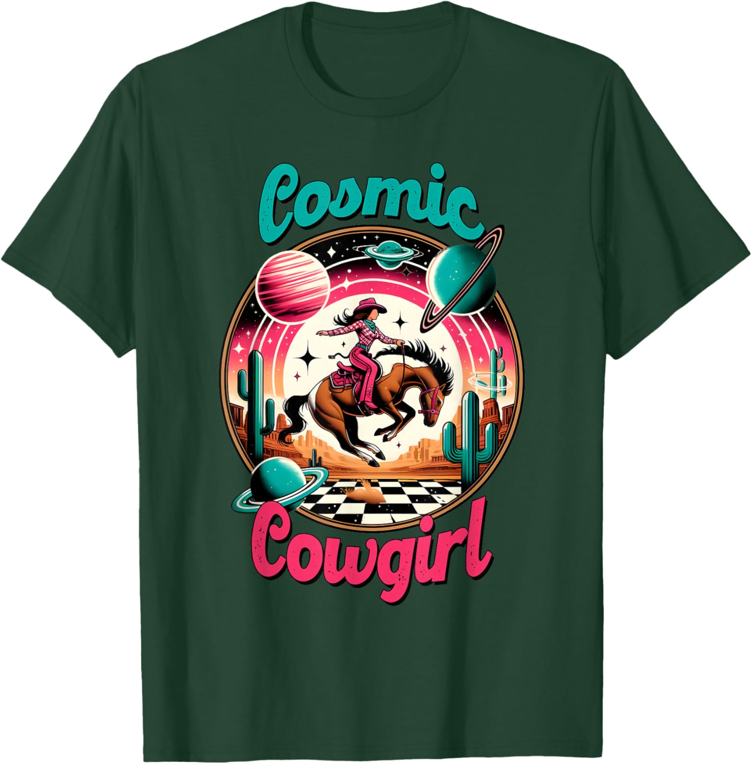 Cosmic Cowgirl Retro Astronaut Planets Outer Space Sci Fi T-Shirt - T-Shirt | Forest