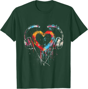 Headphones Music DJ Artwork Heart Music Lover Techno EDM T-Shirt - T-Shirt | Forest