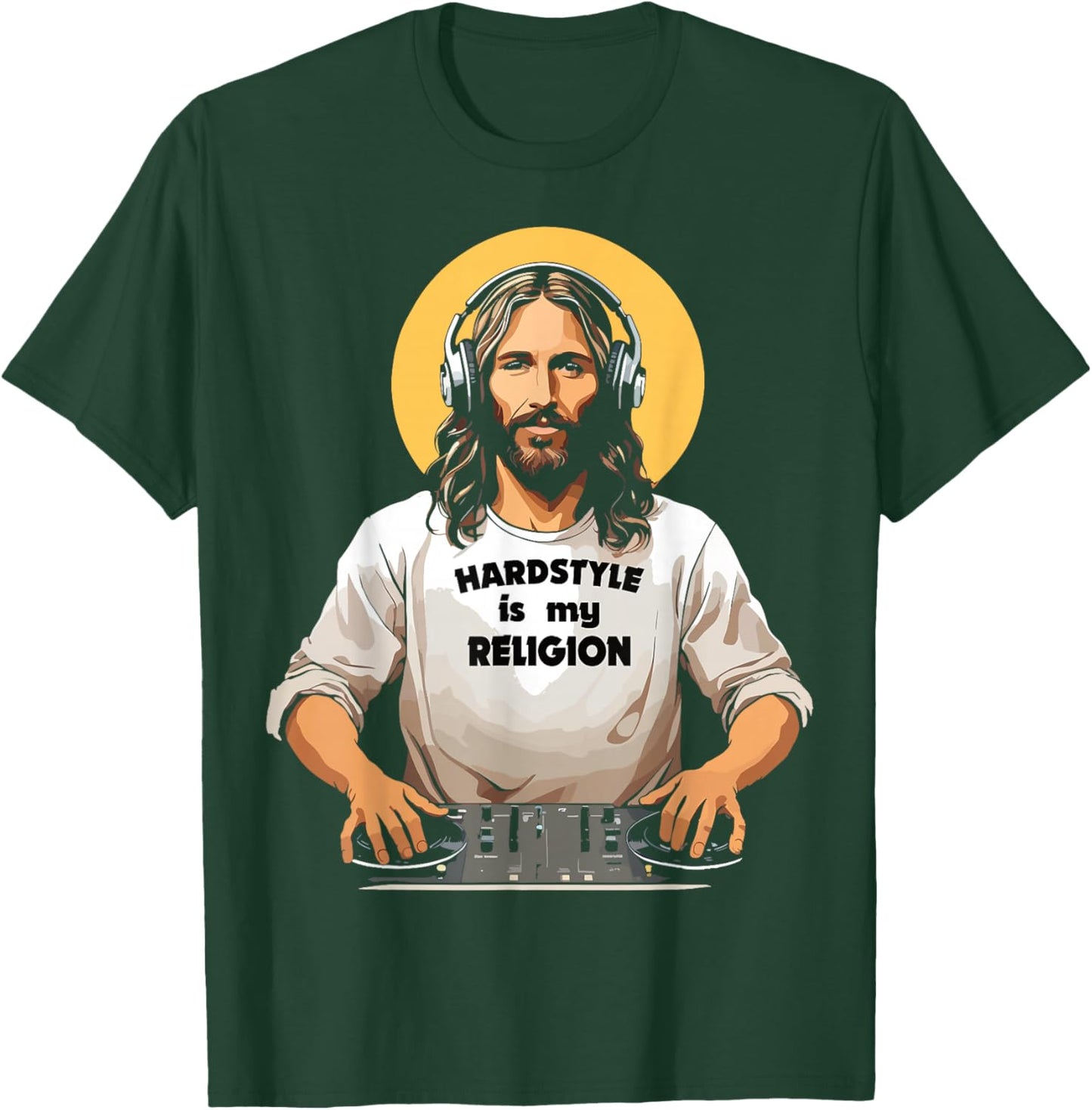 Techno Merch HARDSTYLE IS MY RELIGION Jesus Hardstyle T-Shirt - T-Shirt | Forest