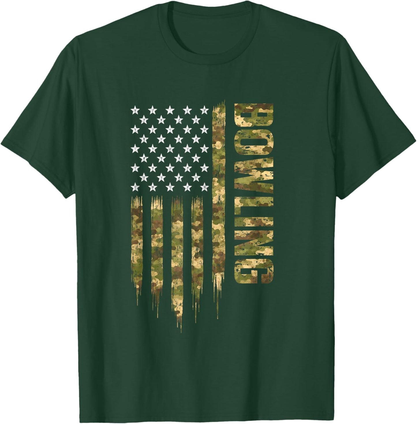 Bowling Camouflage Patriotic USA American Flag T-Shirt - T-Shirt | Forest