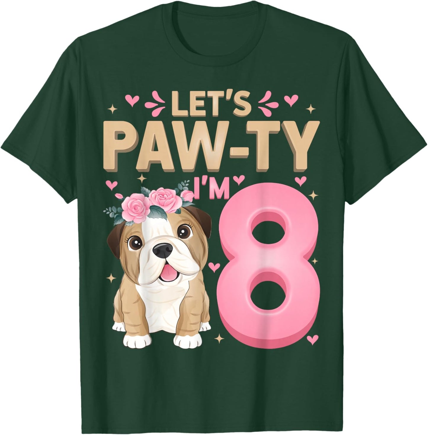 Let's Paw-ty I'm 8 Cute Puppy Dog 8th Birthday Party T-Shirt - T-Shirt | Forest