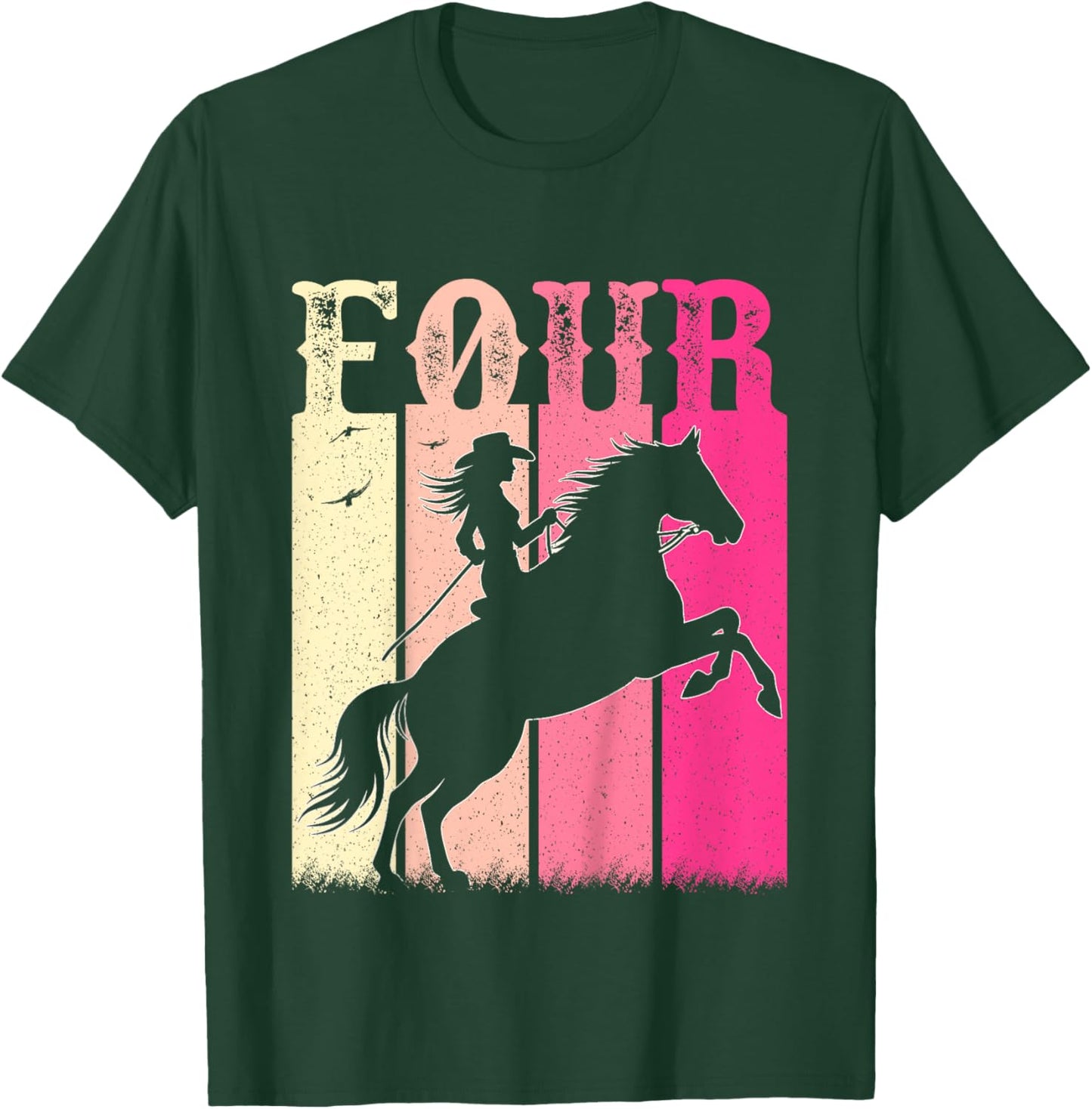 4th Birthday Cowgirl Girls 4 Year Old Rodeo Horse Vintage T-Shirt - T-Shirt | Forest