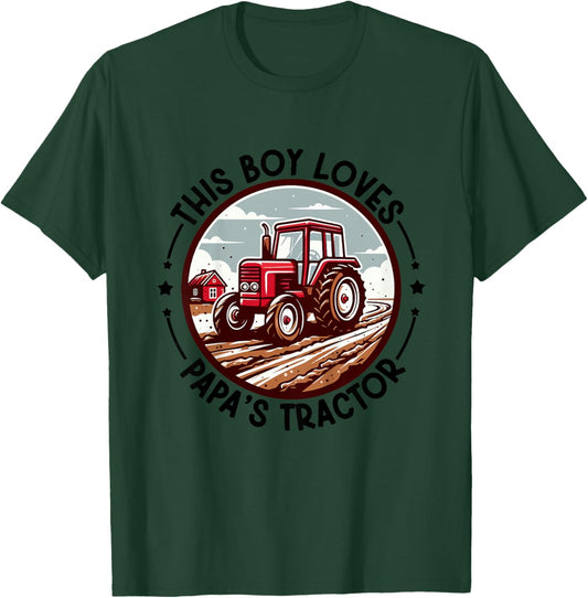 Kids Farm Grandpa's Tractor This Boy Loves Papa's Tractor Farming T-Shirt - T-Shirt | Forest