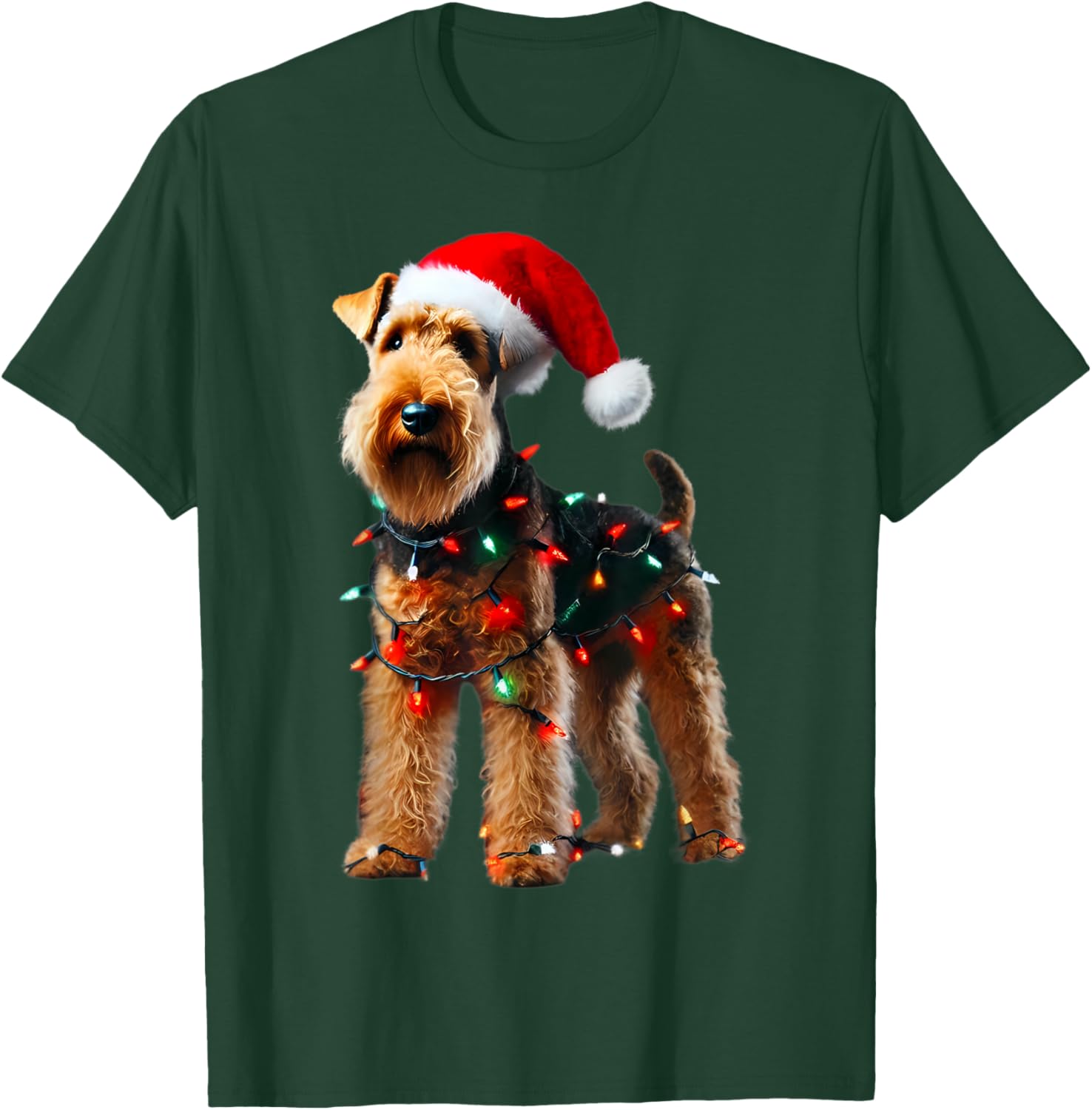 Welsh Terrier Santa Hat Christmas Lights Dog Owner Mom Dad T-Shirt - T-Shirt | Forest