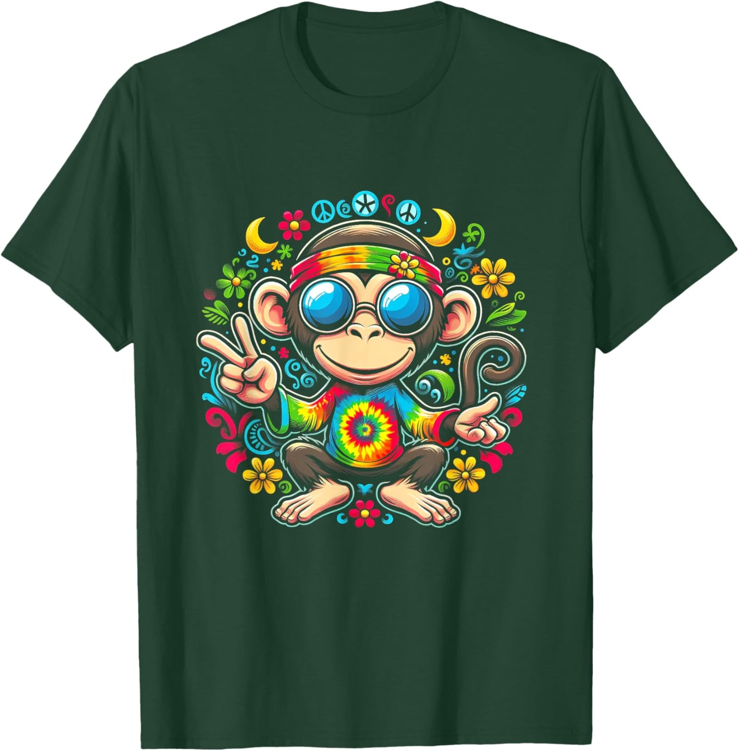 Monkey Peace Sign Tie Dye For Boys And Girl Hippie Colorful T-Shirt - T-Shirt | Forest