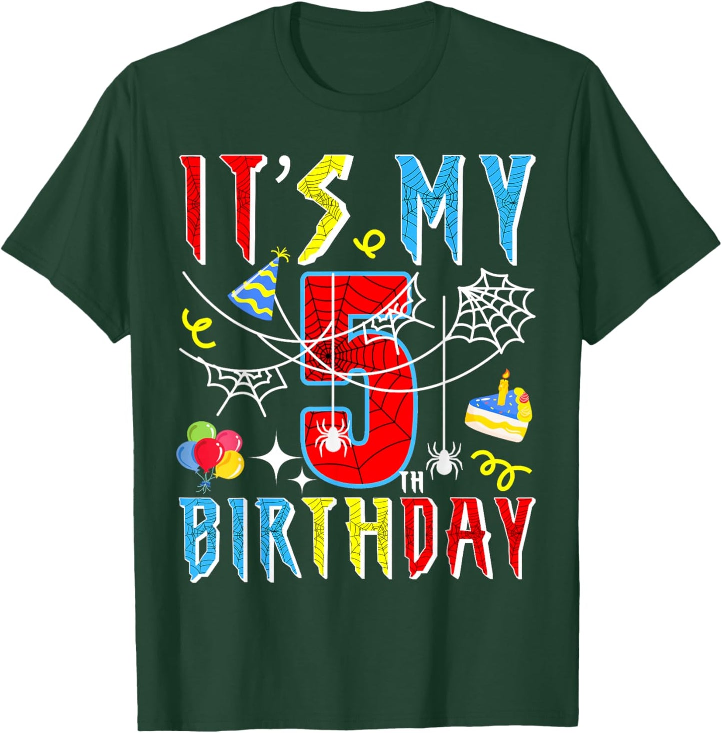 5th Birthday Spider Web Kids Boys 5th Birthday Spider-Themed T-Shirt - T-Shirt | Forest
