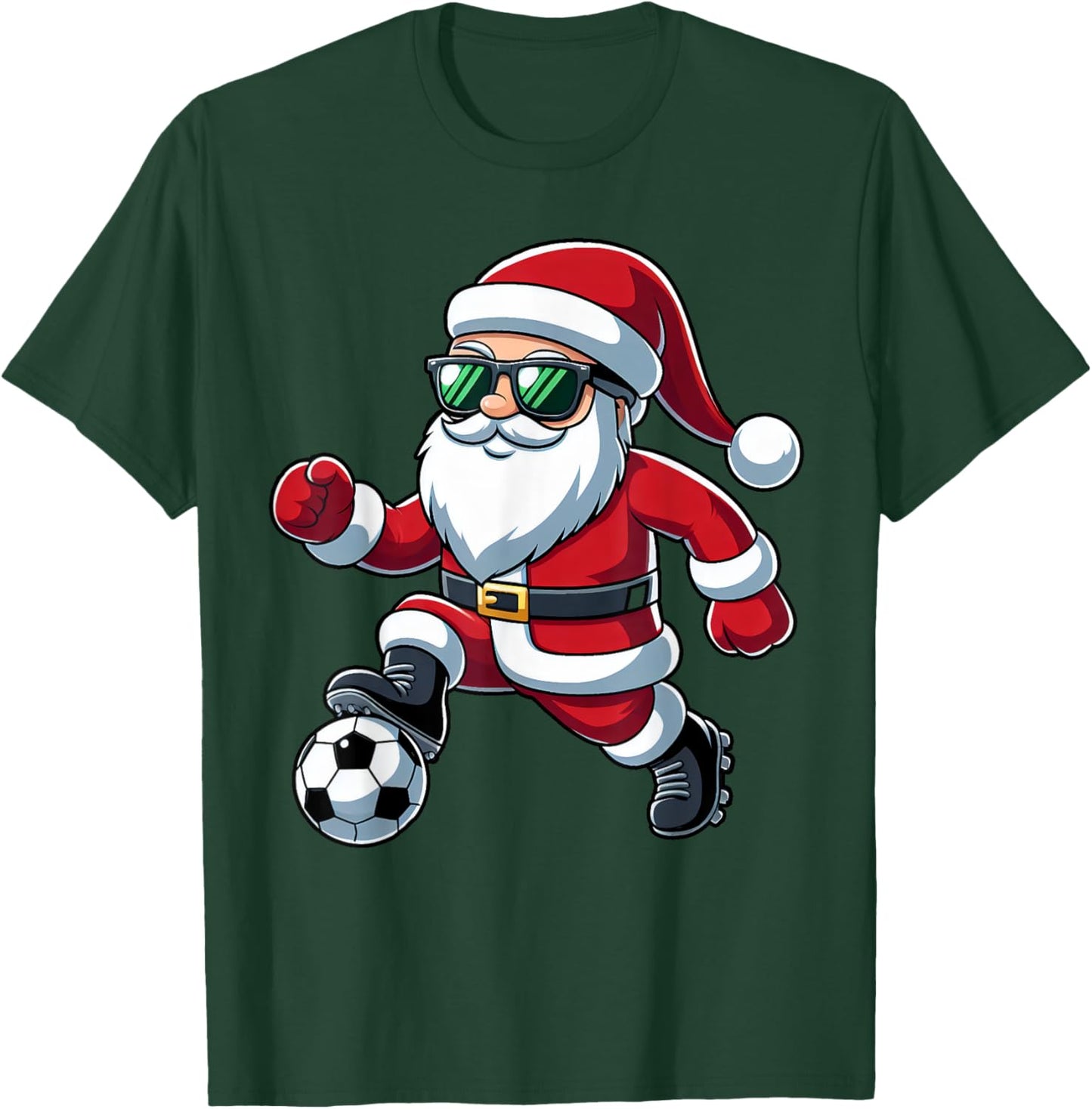 Christmas Santa Claus Play A Soccer Funny Boys Kids Xmas T-Shirt - T-Shirt | Forest