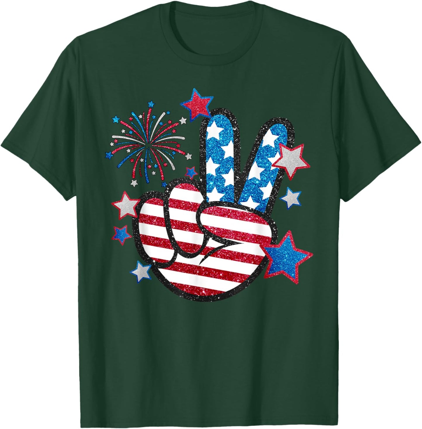 American Flag Peace Sign Hand Fourth of July Men Women Kid T-Shirt - T-Shirt | Forest