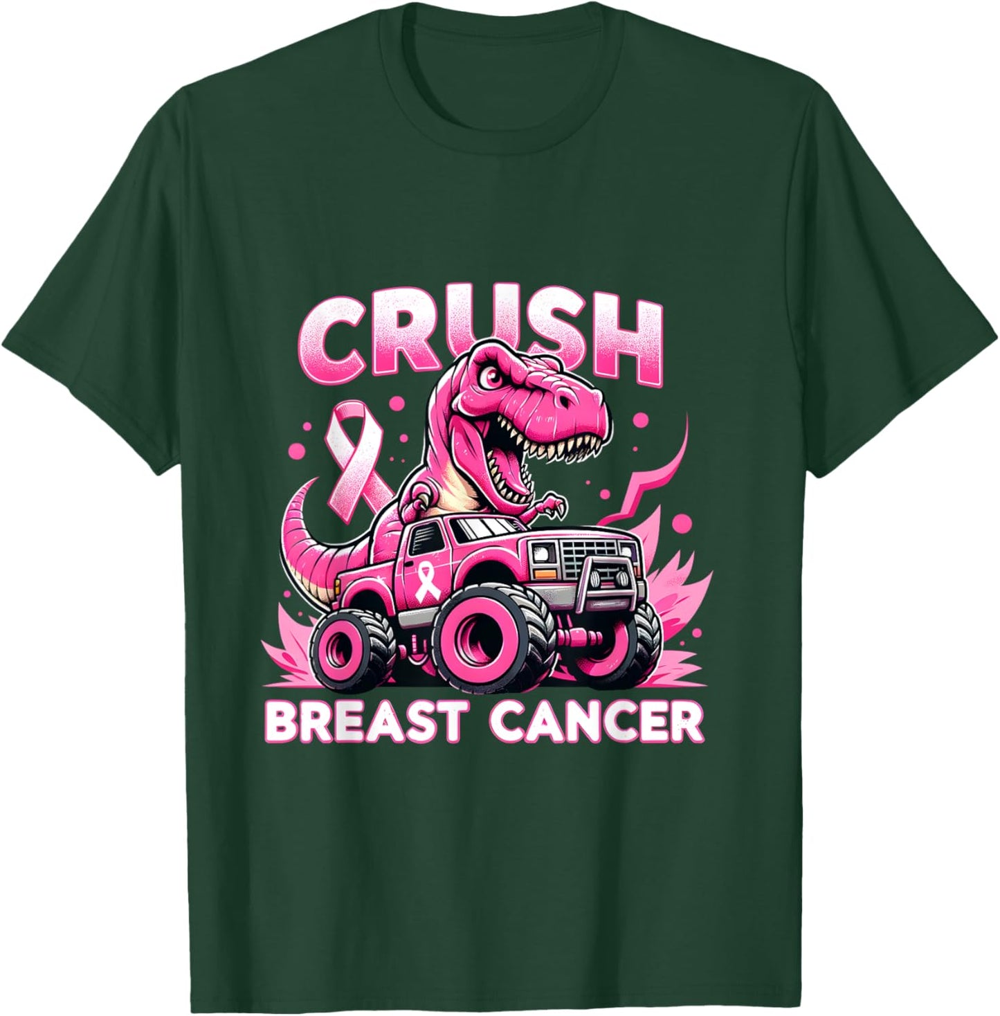 Monster Truck Crush Breast Cancer Support Squad Warrior T-Shirt - T-Shirt | Forest