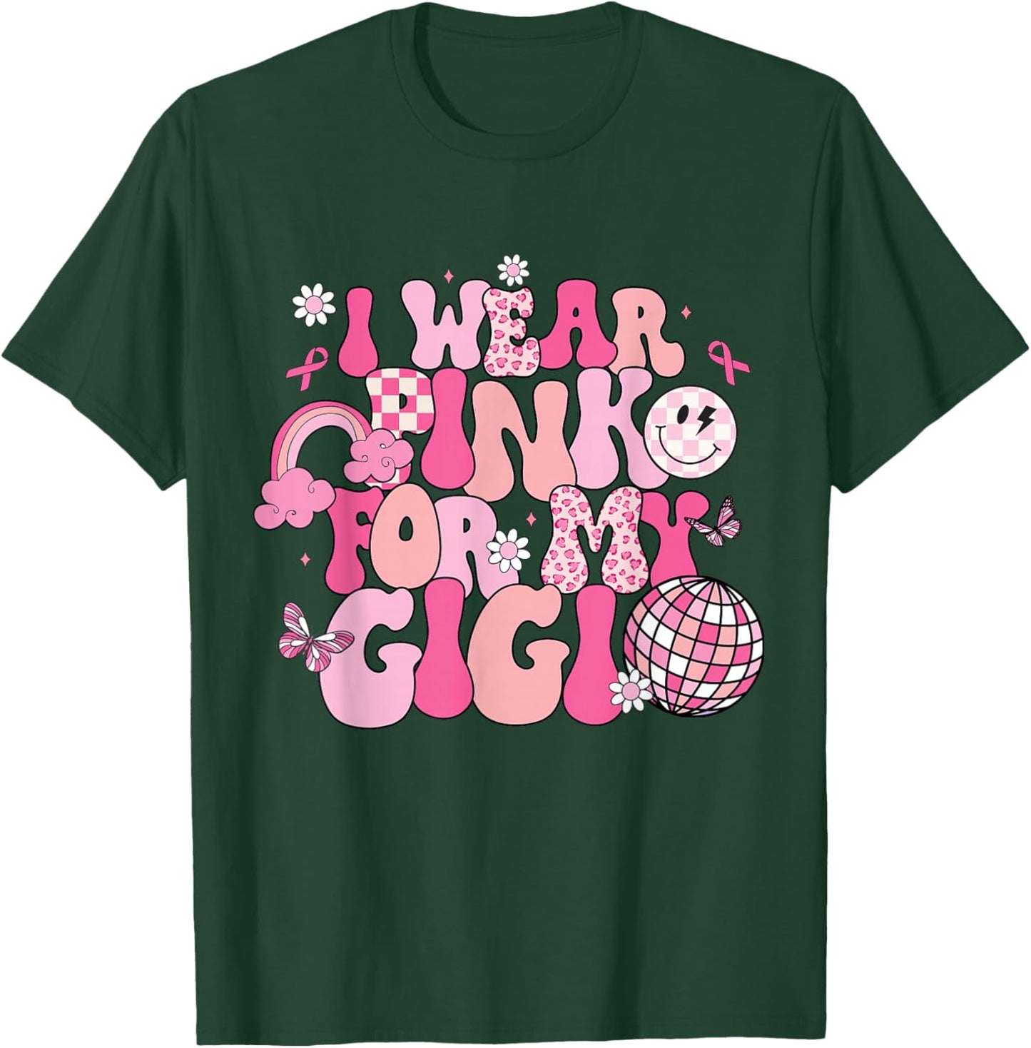 Groovy I Wear Pink For My Gigi Breast Cancer Awareness T-Shirt - T-Shirt | Forest