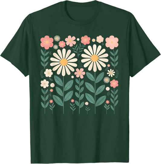 Vintage Flowers Women Wildflower Graphic Floral Gardening T-Shirt - T-Shirt | Forest