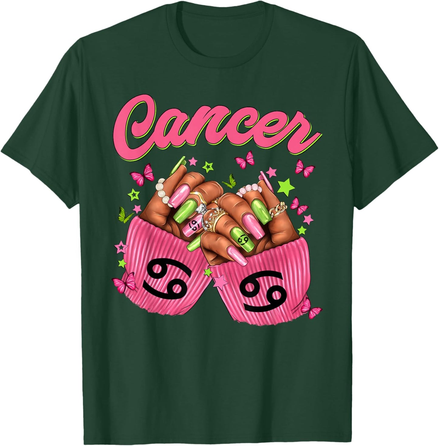 Black Women Nails Zodiac Birthday Cancer Queen T-Shirt - T-Shirt | Forest