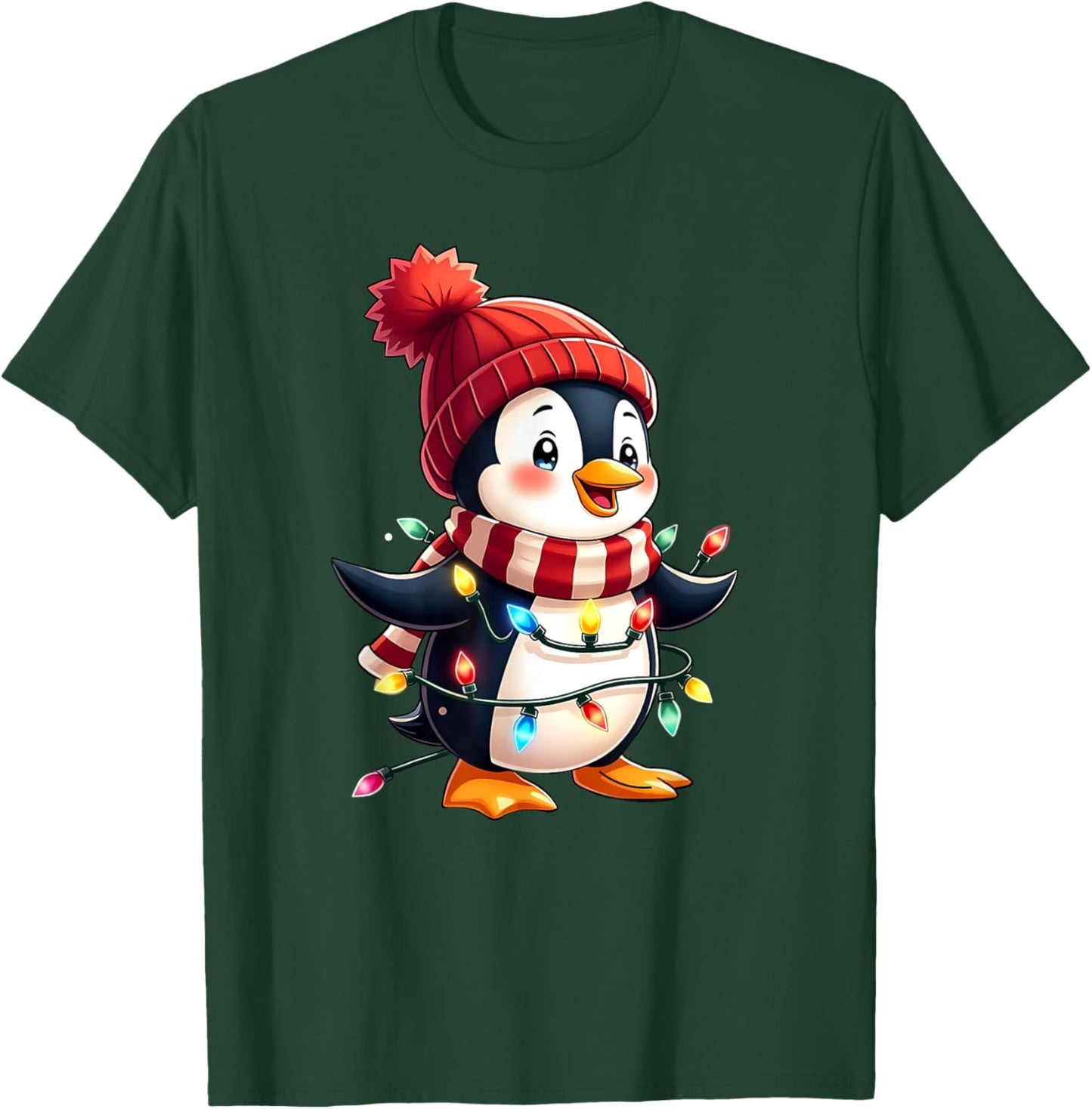 Cute Christmas Penguin Wrapped in Lights Holiday Design T-Shirt - T-Shirt | Forest