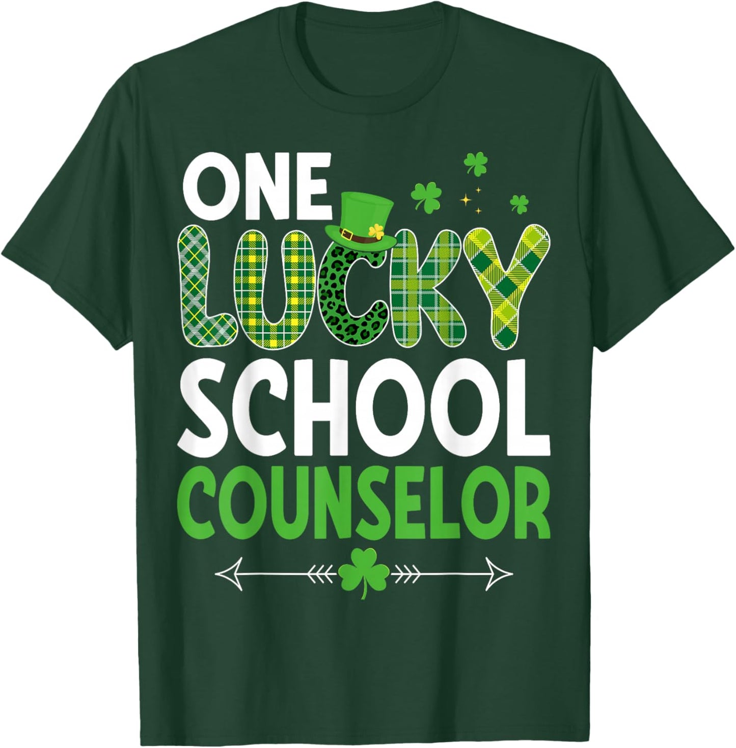 One Lucky School Counselor - St Patricks Day Shamrock Leaf T-Shirt - T-Shirt | Forest