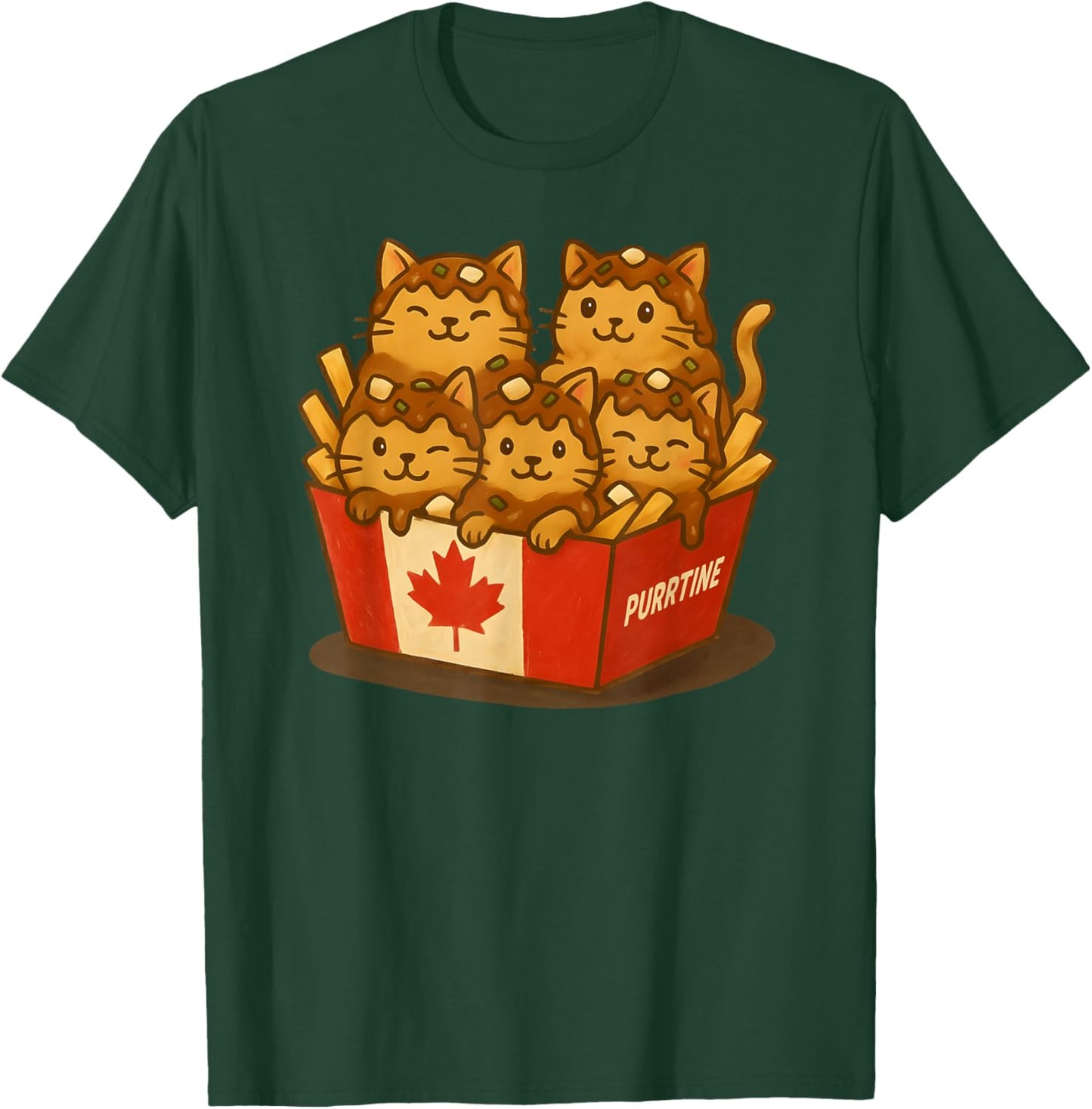 Canadian Poutine Funny Canada Cute Kawaii Cat Canadian Flag T-Shirt - T-Shirt | Forest
