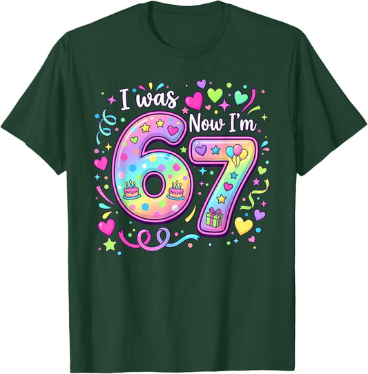 7th Birthday Girl I was 6 Now I'm 7 Years Old Girls Birthday T-Shirt - T-Shirt | Forest