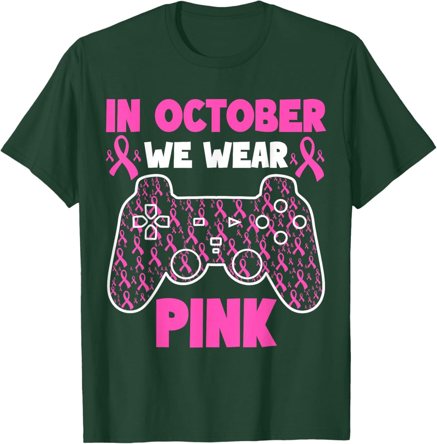 in October We Wear Pink Breast Cancer Gaming Kids Boys Youth T-Shirt - T-Shirt | Forest