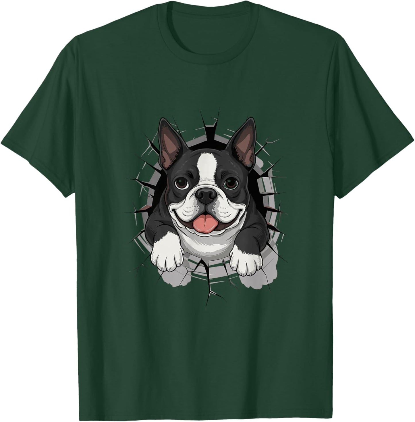 Cracked Wall Boston Terrier T-Shirt - T-Shirt | Forest