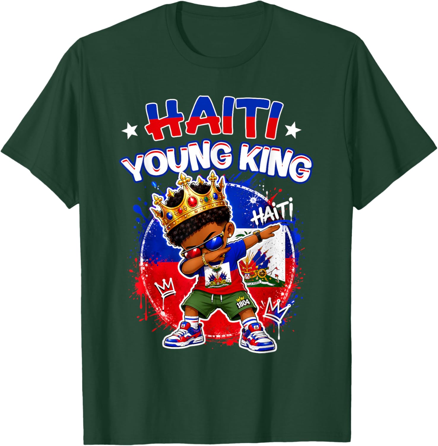 Haiti Young King Haitian Flag Day Independence Day Boys Kids T-Shirt - T-Shirt | Forest