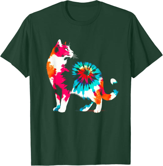 Calico Cat Tie Dye - Vintage Colorful Cat Kitten Lover T-Shirt - T-Shirt | Forest