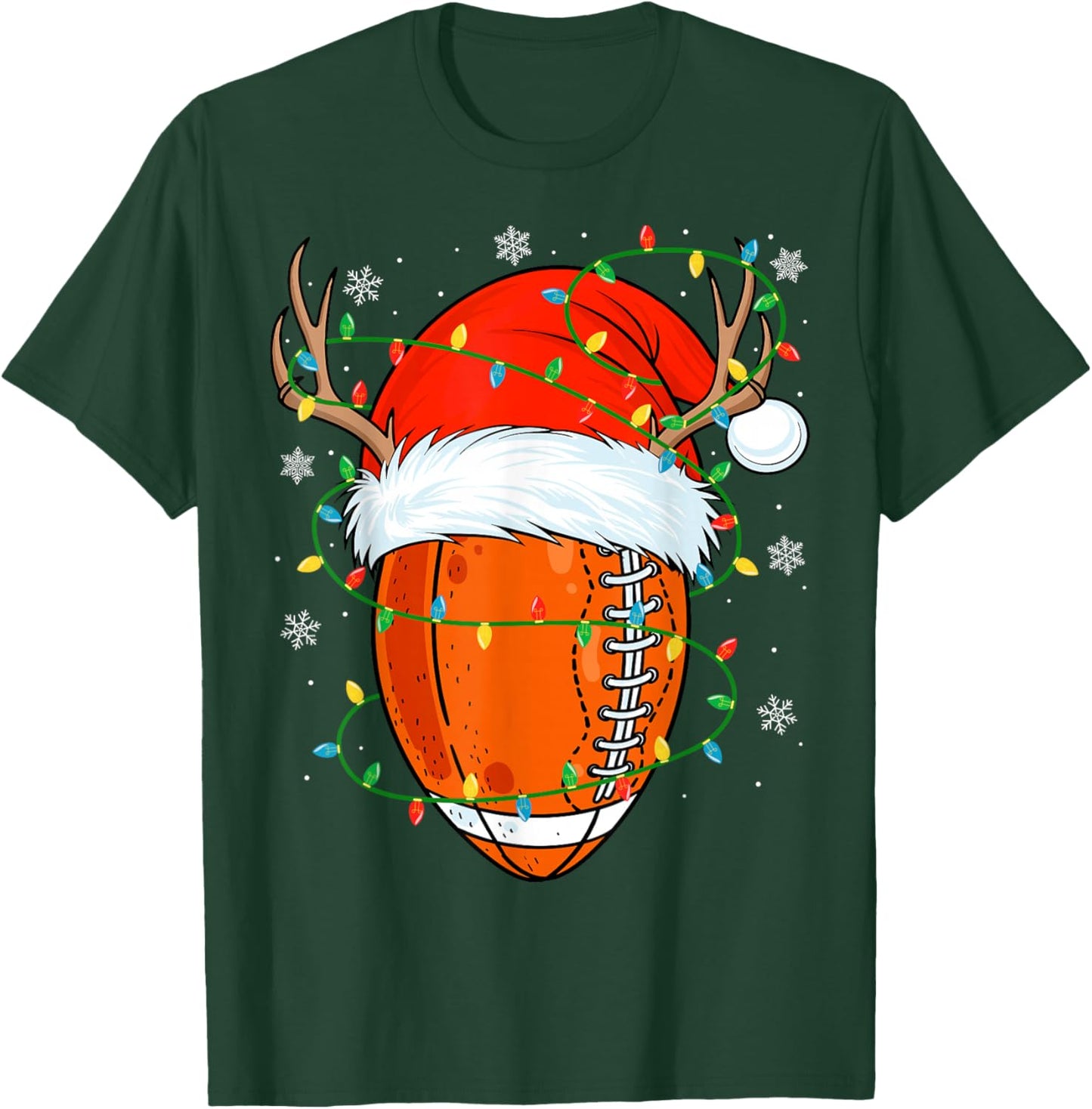 Santa Football Ball Xmas Lights Christmas Football Player T-Shirt - T-Shirt | Forest
