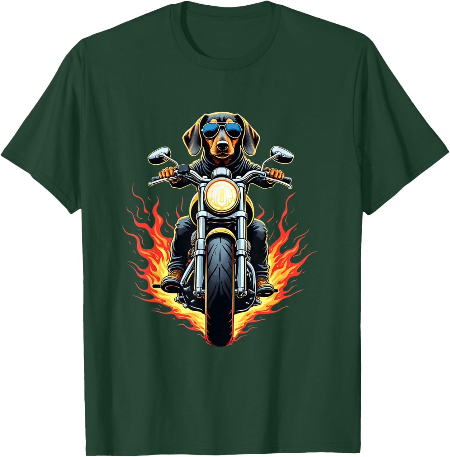 Funny Dachshund Dog Riding a Motorcycle Dachshund Lovers T-Shirt - T-Shirt | Forest