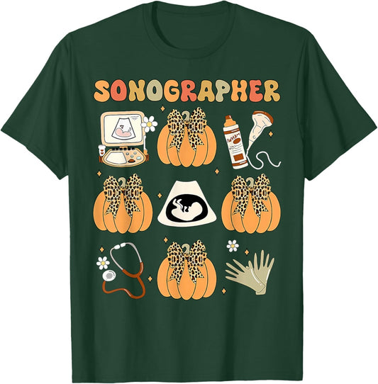 Coquette Sonographer Fall Ultrasound Tech Nurse Thanksgiving T-Shirt - T-Shirt | Forest