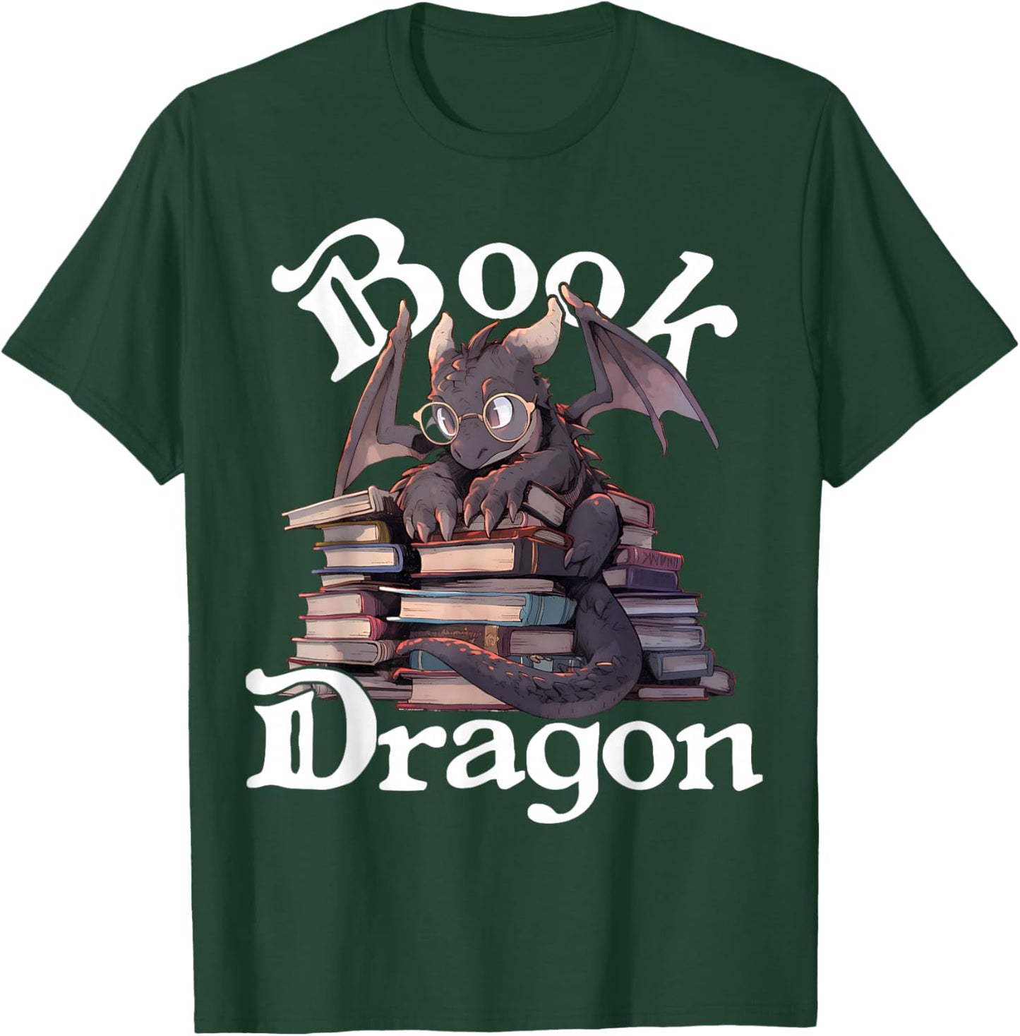 Book Dragon Book Lover Bookworm Funny Book Reader Librarian T-Shirt - T-Shirt | Forest