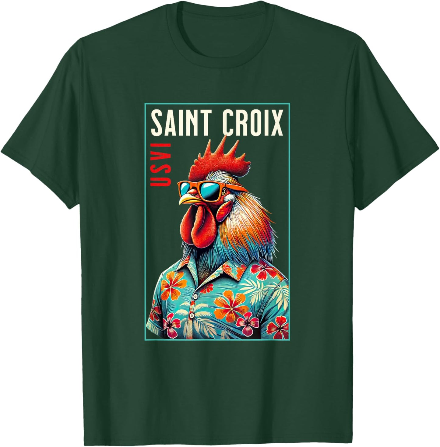 Saint Croix USVI Beach Chicken Rooster Lover T-Shirt - T-Shirt | Forest