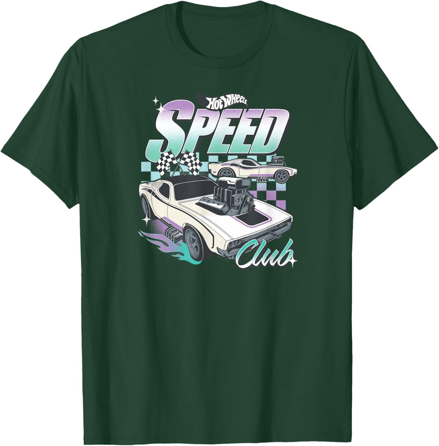 Hot Wheels Speed Club Cars with Checked Background T-Shirt - T-Shirt | Forest