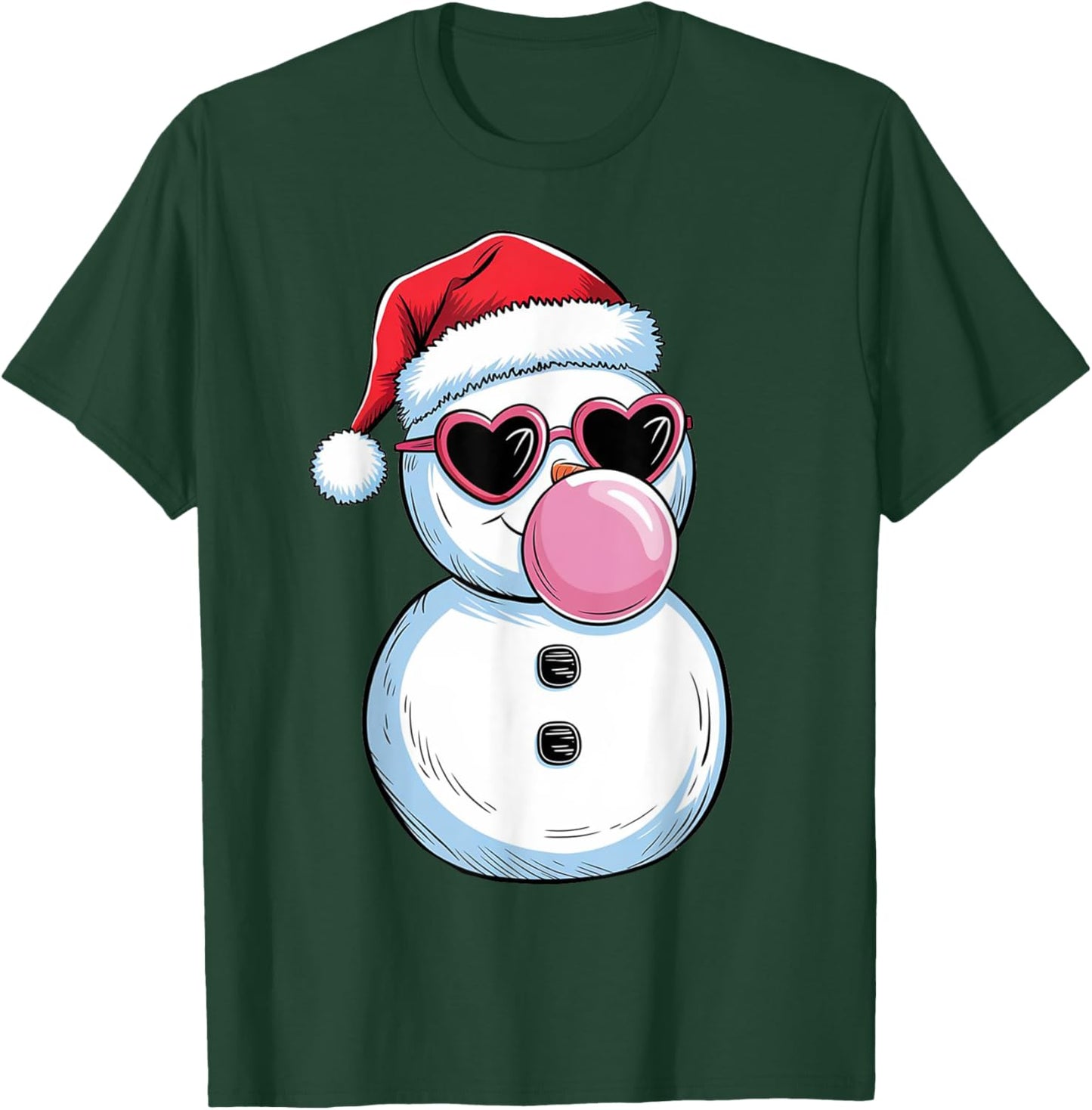 Retro Cool Snowman With Sunglasses Christmas Blowing Bubble T-Shirt - T-Shirt | Forest