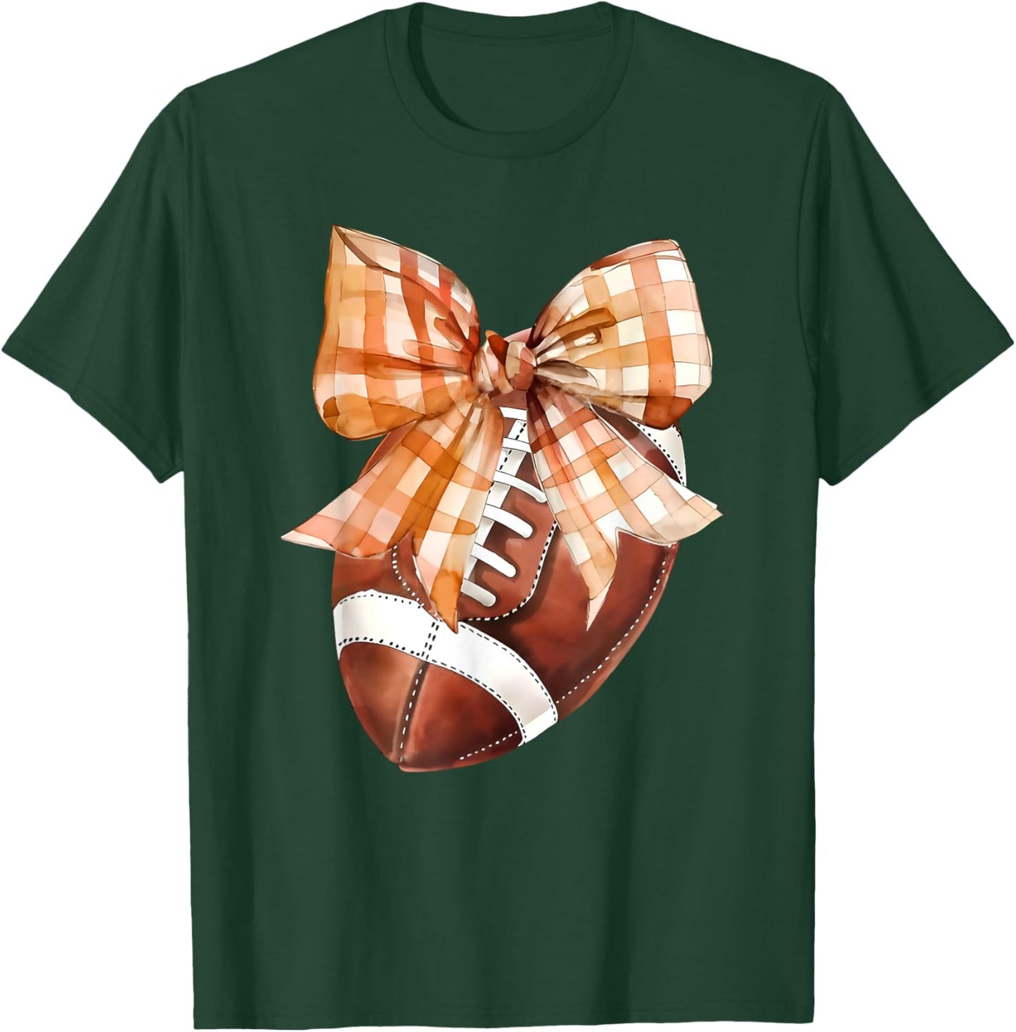 Coquette Bow American Football Autumn Thanksgiving Game Day T-Shirt - T-Shirt | Forest