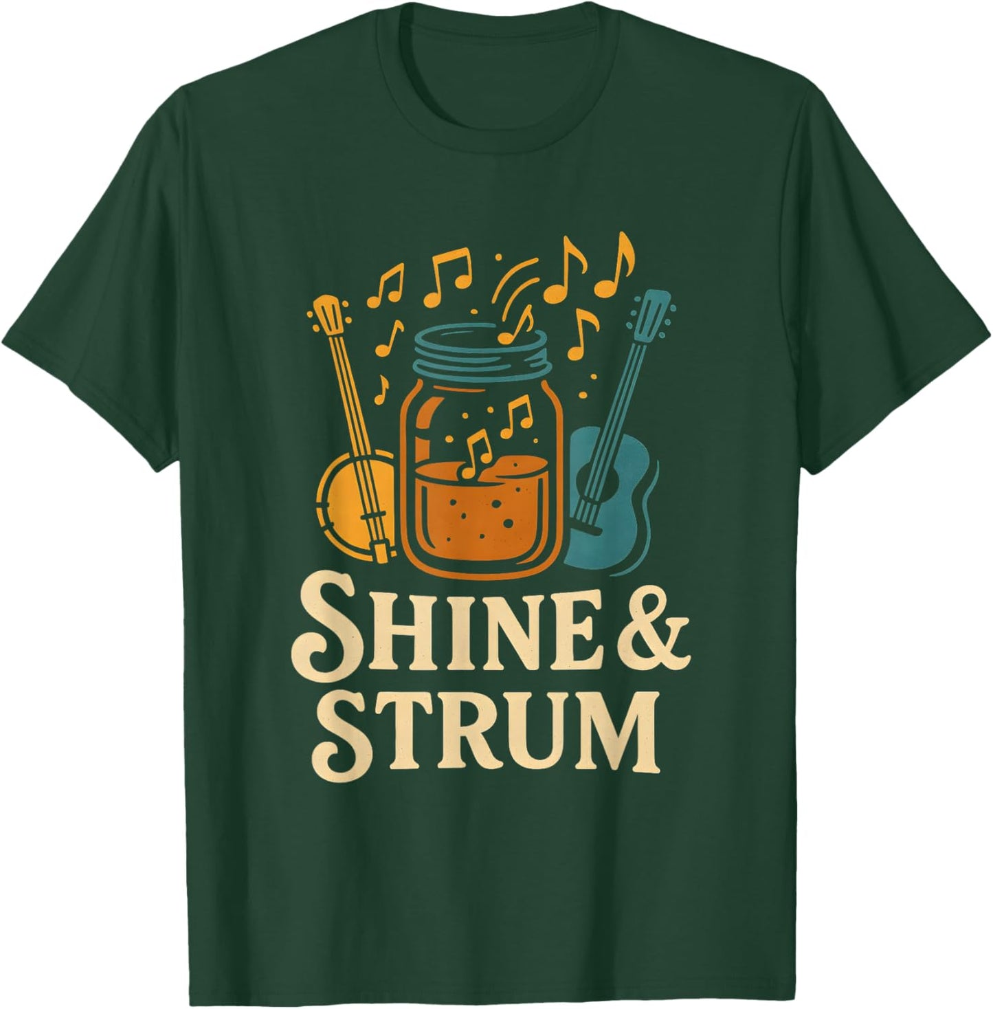 Shine & Strum Appalachian Bluegrass Festival Banjo Moonshine T-Shirt - T-Shirt | Forest
