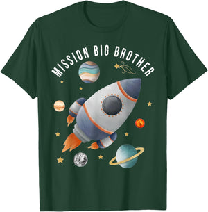 Mission Big Brother Funny Space Astronaut Rocket Baby Reveal T-Shirt - T-Shirt | Forest