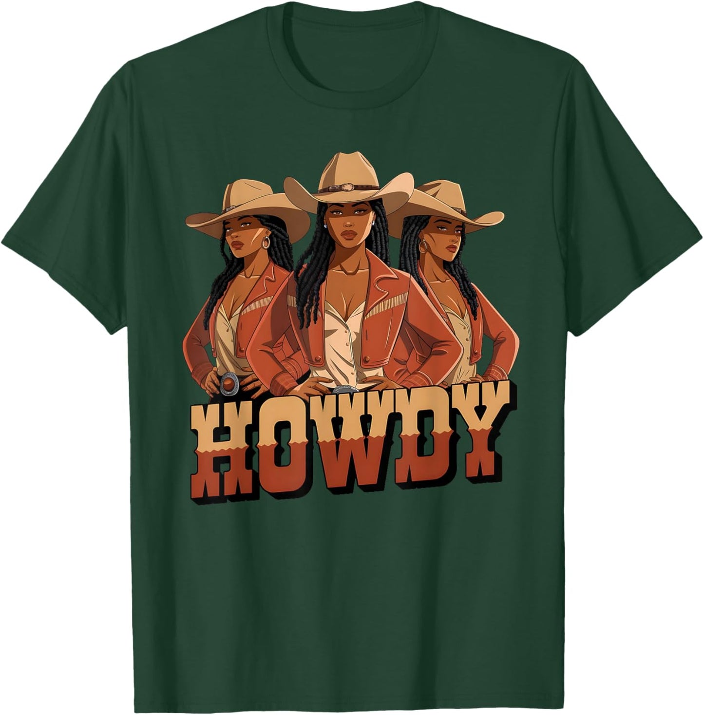 Howdy Retro Western Melanin Black Cowgirl African Women T-Shirt - T-Shirt | Forest