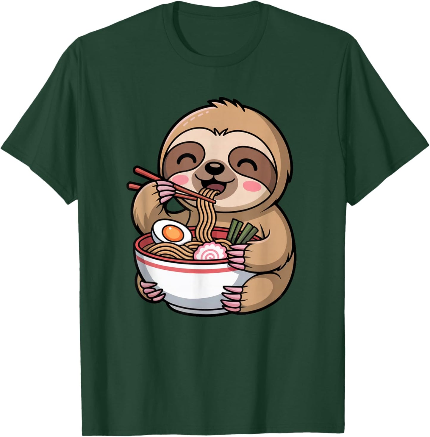 Cute Sloth Eating Ramen Noodles Anime Kawaii Gift T-Shirt - T-Shirt | Forest