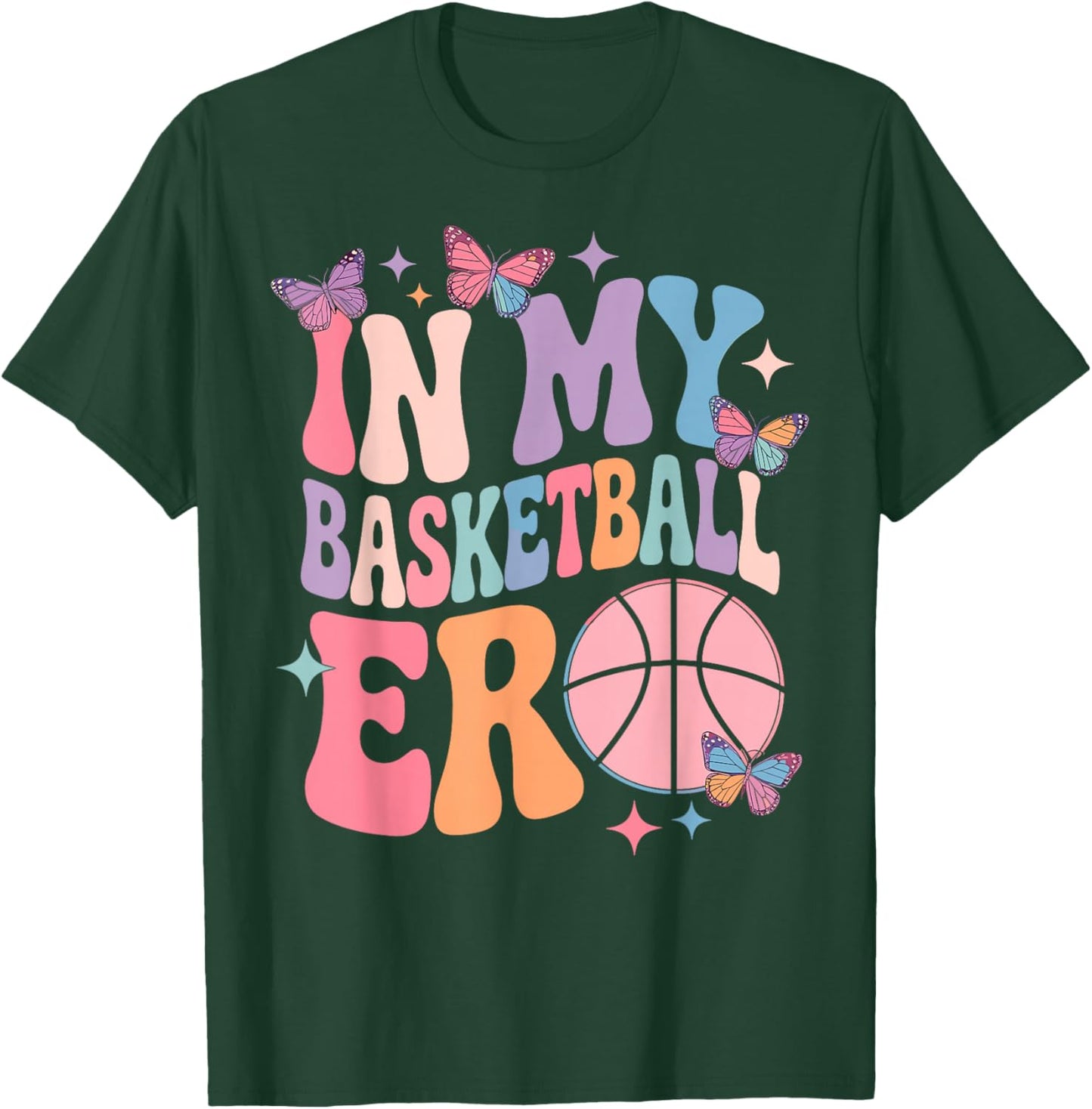 Groovy I My Basketball Era Girl Player Fan Mom Grandma T-Shirt - T-Shirt | Forest