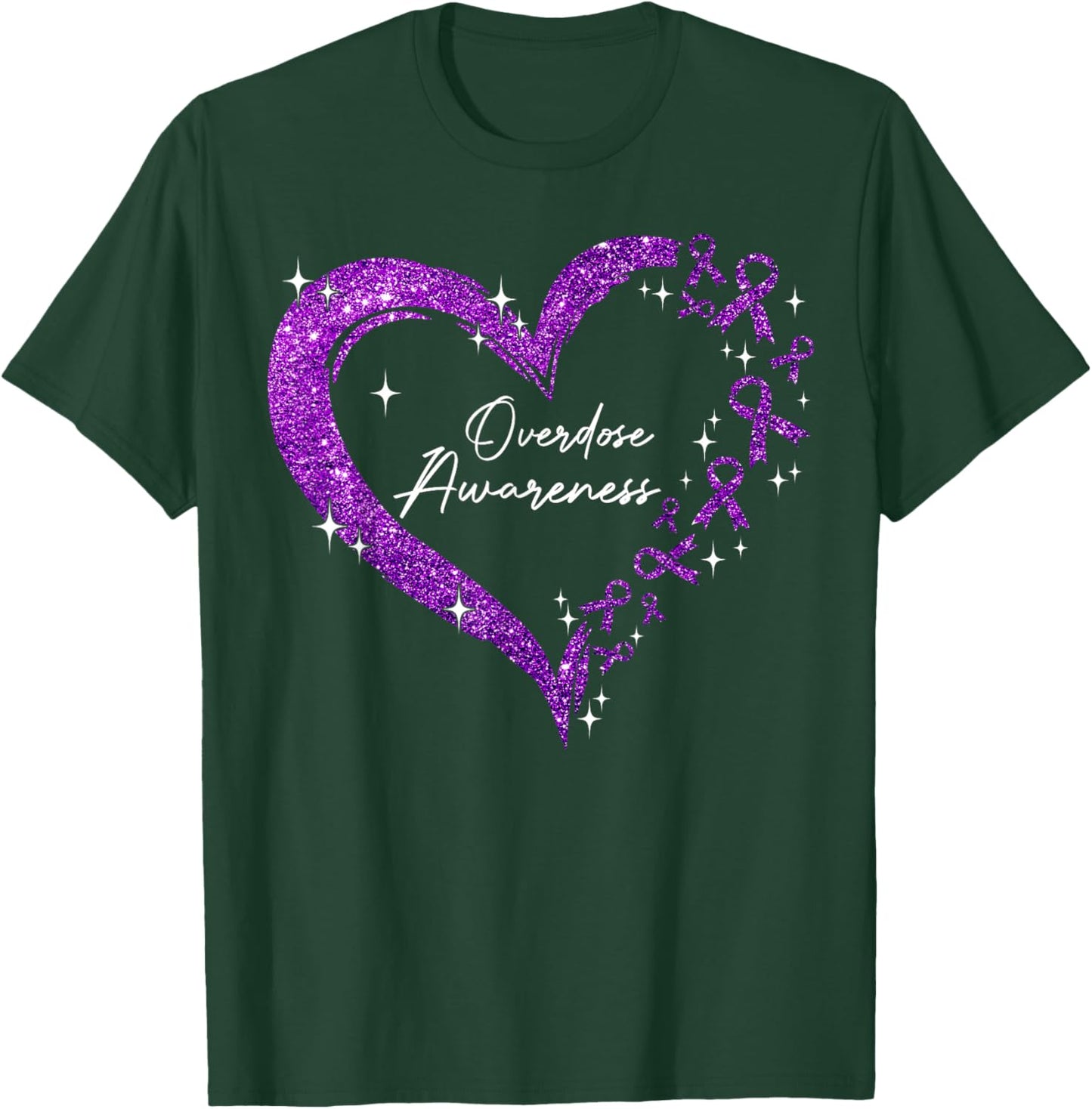 Overdose Awareness Purple Ribbon Drug Addiction Heart T-Shirt - T-Shirt | Forest