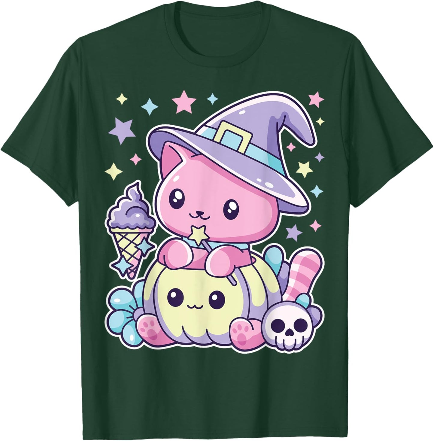 Spooky Halloween Kitty Witch Cat Animal Pumpkin Girl Toddler T-Shirt - T-Shirt | Forest
