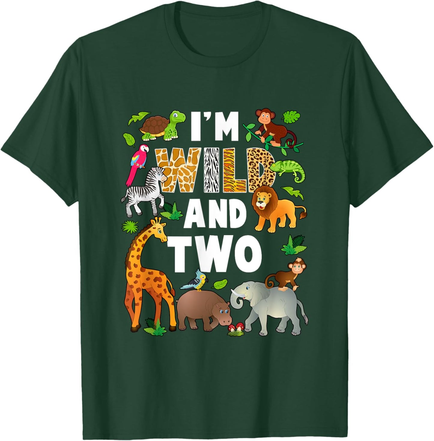 I'm Wild And Two 2 Year Old 2Nd Birthday Safari Jungle T-Shirt - T-Shirt | Forest
